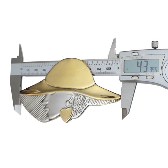 Sterling Silver 925 Gold Vermeil Lady In Hat Hollow Statement Brooch - Picture 10 of 11